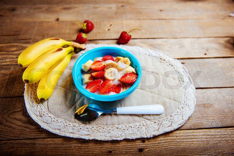 Strawberry and banana yogurt, stock photo