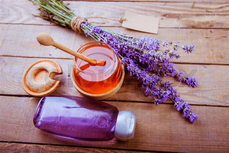 Natural cosmetics from lavender and honey, stock photo