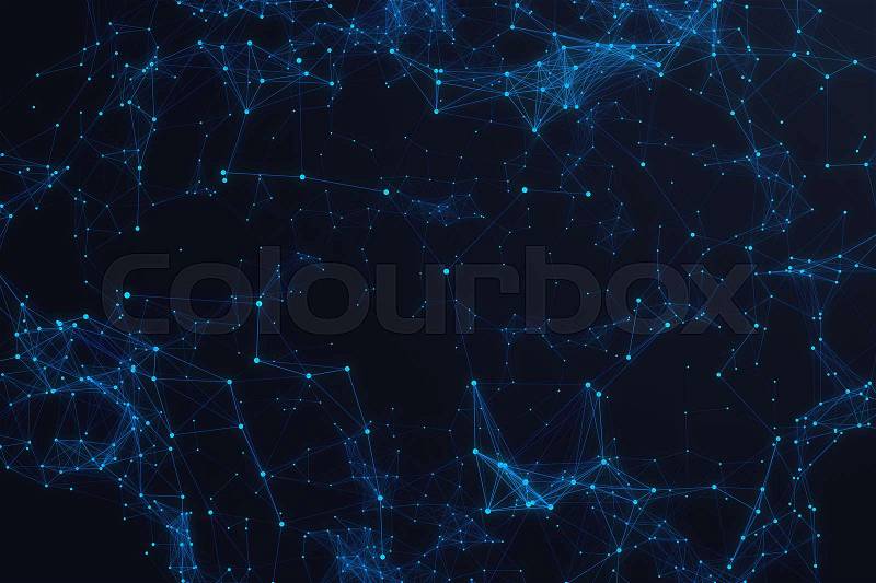 Technological connection futuristic shape, blue dot network, abstract background, blue background, 3D rendering, stock photo