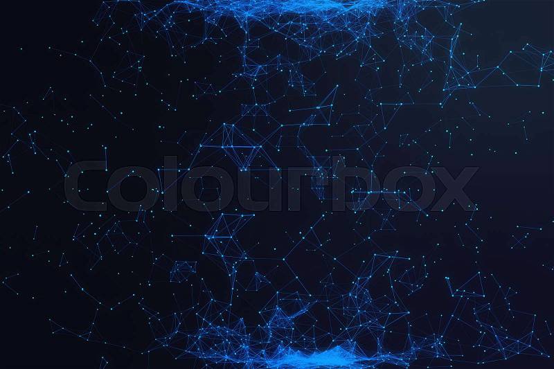 Technological connection futuristic shape, blue dot network, abstract background, blue background, Concept of Network, internet communication, 3D rendering, stock photo