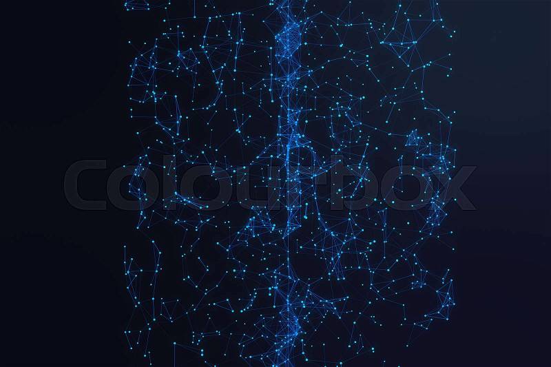 Technological connection futuristic shape, blue dot network, abstract background, blue background, Concept of Network, internet communication, 3D rendering, stock photo