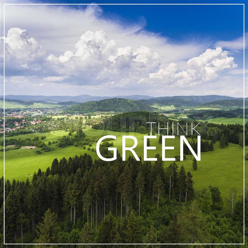 Think Green. Aerial view of the summer time in mountains. View from above, stock photo