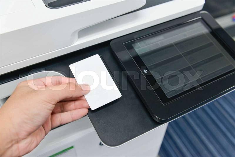 Using smart card with printer to printing document, stock photo