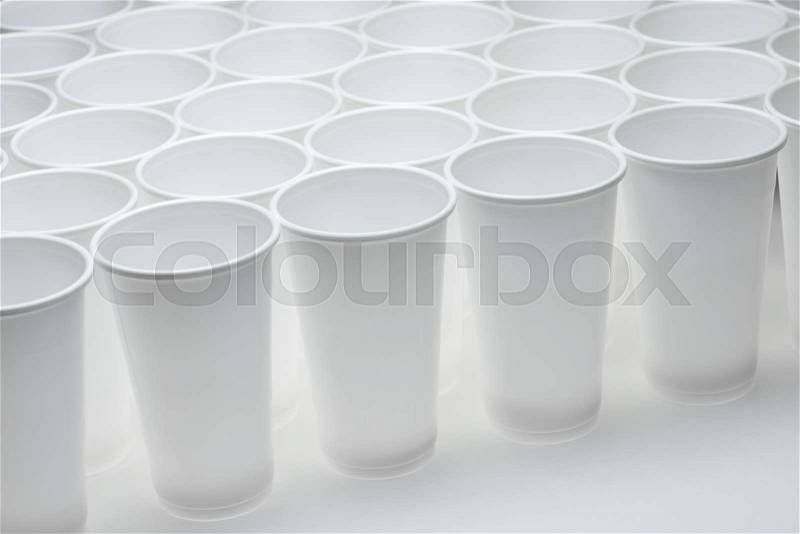 Large group of disposable plastic cups, stock photo