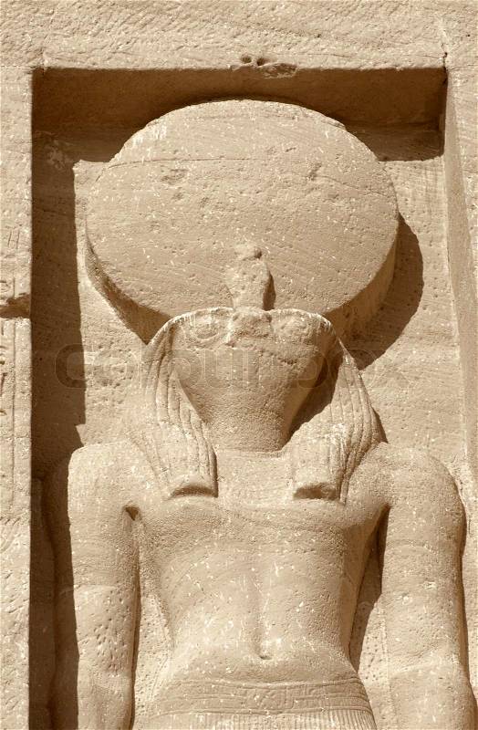 Architectural detail with stone sculpture at the historic Abu Simbel temples in Egypt (Africa), stock photo
