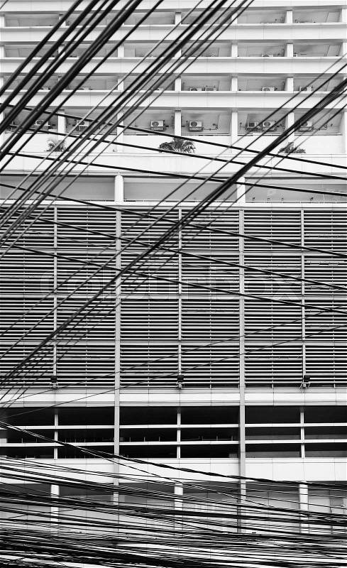 Wires and building lines in Bangkok, stock photo