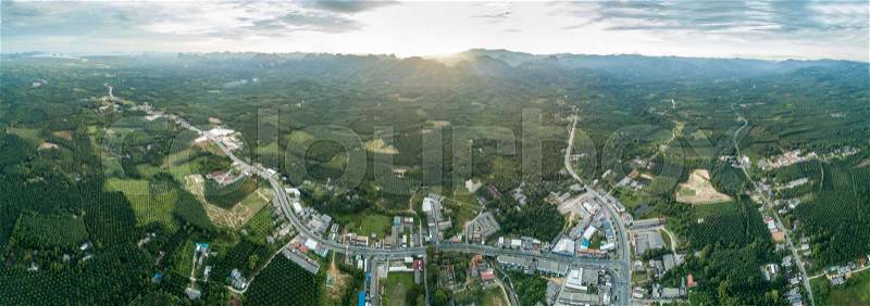 High angle view of Panorama Tubpud city in Phang Nga, Thailand, stock photo