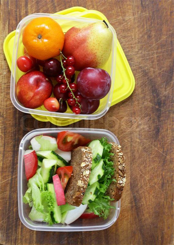 Lunch box for healthy eating at the office and school, stock photo