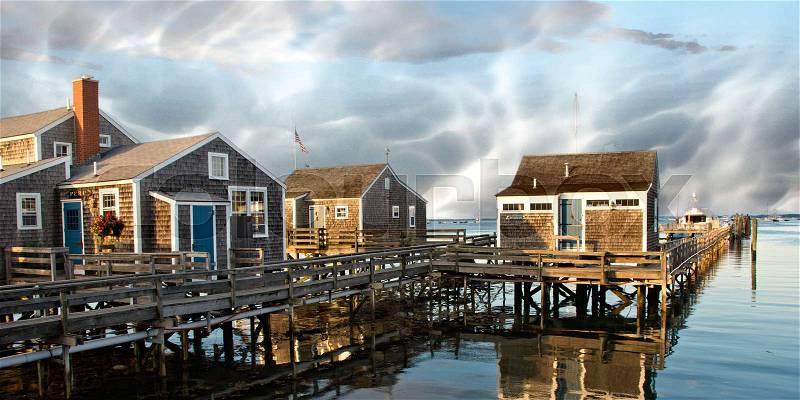Group of Homes over the Water in Nantucket, Massachusetts, stock photo