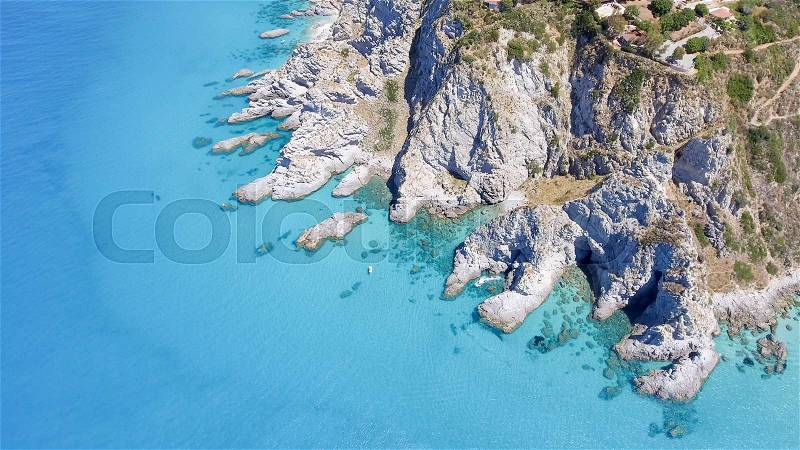 Overhead view of Capo Vaticano coastline, Calabria - Italy, stock photo