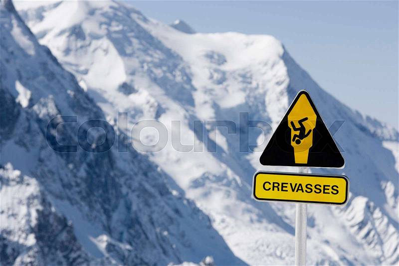Danger crevasses sign, stock photo