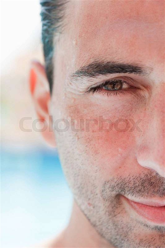 Man With Wet Face Close Up, stock photo