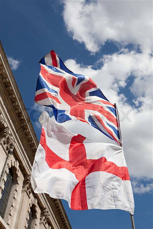 British and English flags, London, stock photo