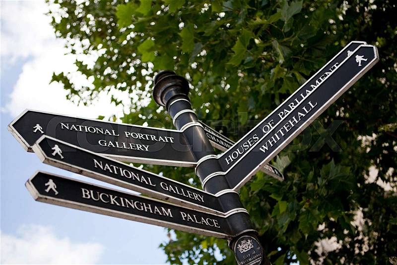 Signpost in London, stock photo