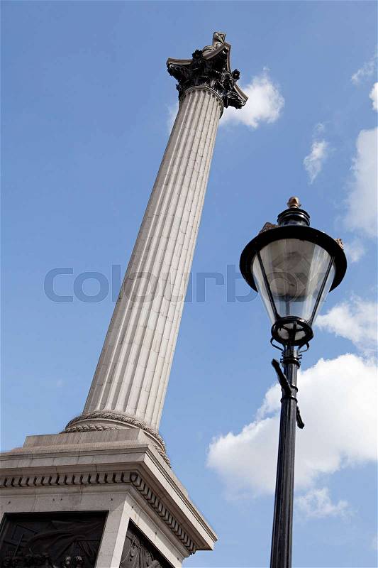 Nelson's column and street light, London, stock photo