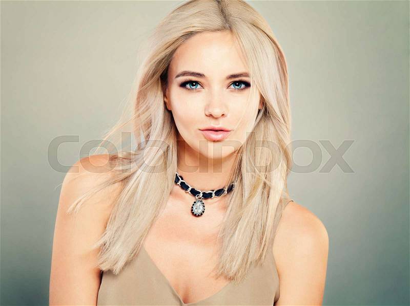Beautiful Blonde Woman Fashion Model with Makeup and Blonde Hair, Natural Beauty, stock photo