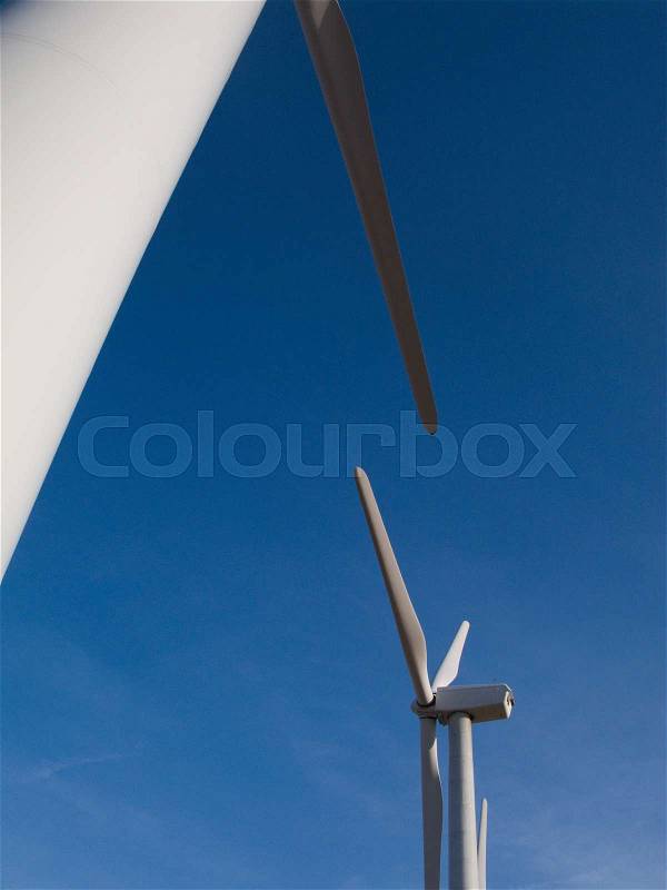 Wind turbines, low angle view, stock photo