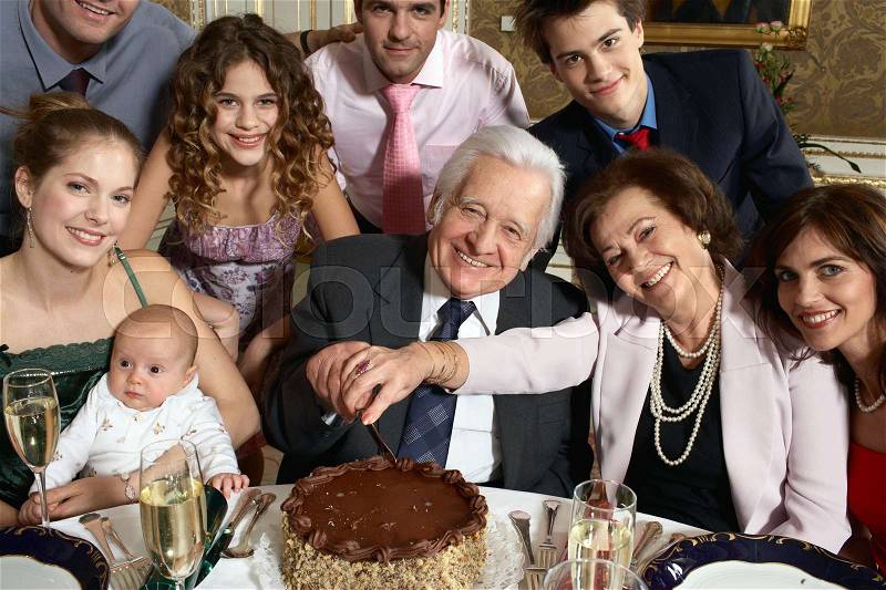 Grandparents with whole family, stock photo