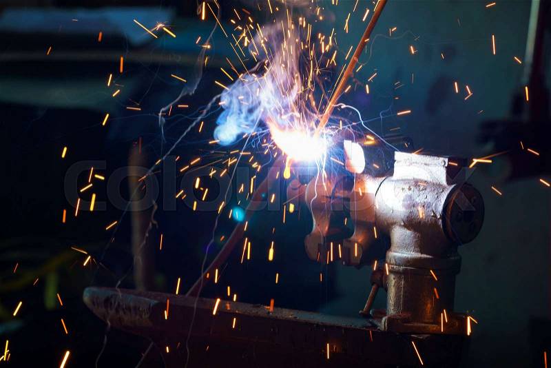 Welding process for metal close up, stock photo