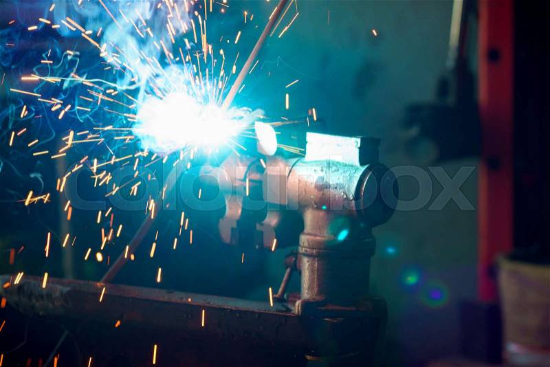Welding process for metal close up, stock photo