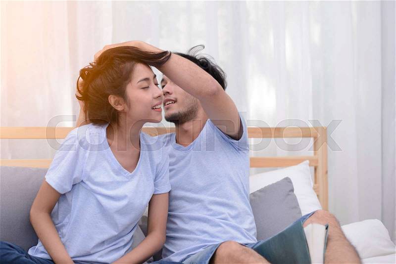 Man romantic by care his girlfriend, stock photo