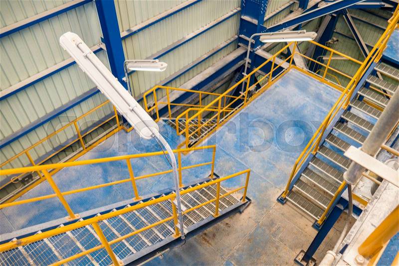 Staircase,walkway and ladder steel structure in industrial factory, stock photo