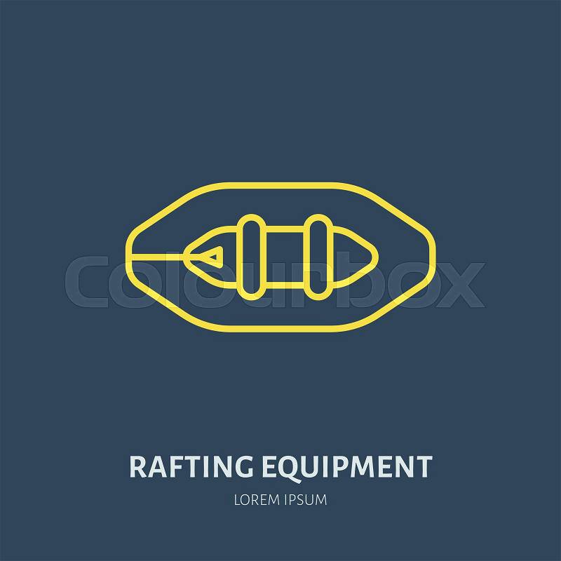Rafting, kayaking flat line icon. Vector illustration of water sport - raft, river boat. Linear sign, summer recreation pictogram for paddling gear store, vector