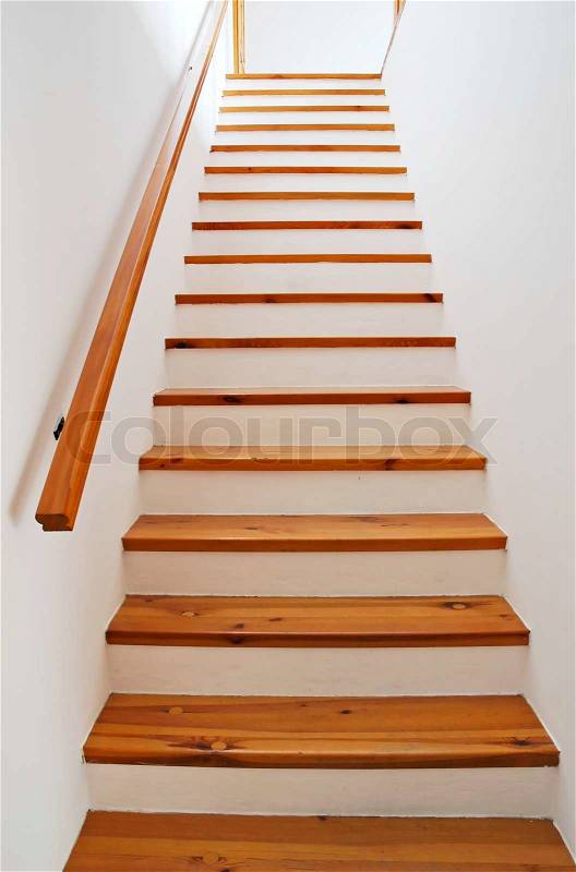 Interior - wood stairs and handrail | Stock Photo | Colourbox