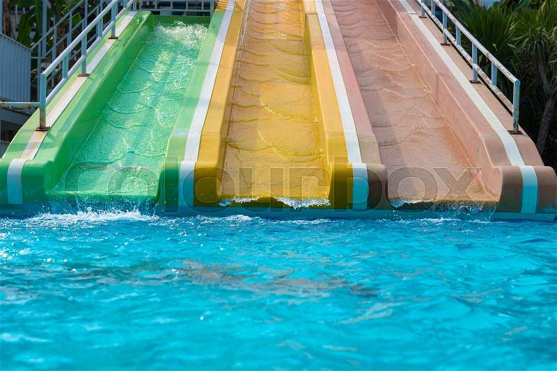 Slide in outdoor at Swimming public pool, stock photo