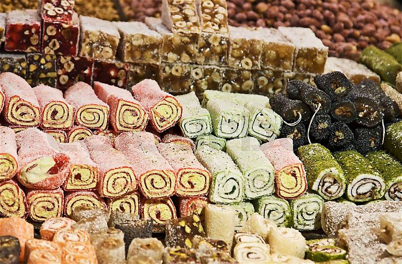 Turkish delights on the Istanbul's spice market, stock photo