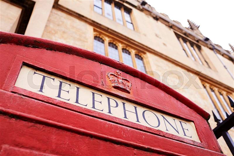 Exterior Of Old Fashioned Red Telephone Box In Oxford, stock photo