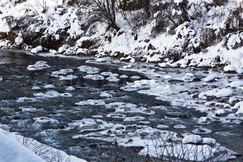 Calm river in the winter, stock photo