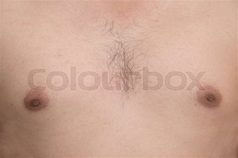 Close-up on a man hairy chest, stock photo