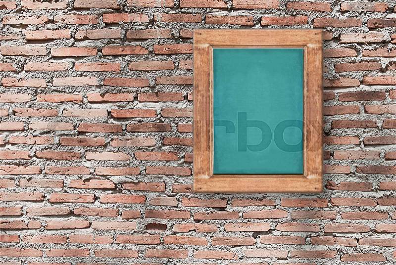Image of chalkboard on brick wall texture, background for design with copy space for text or image, stock photo