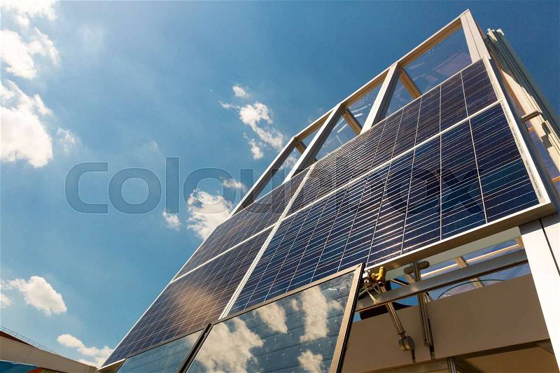 Solar panel, sun battery, alternative renewable energy. Ecology electrical station, stock photo