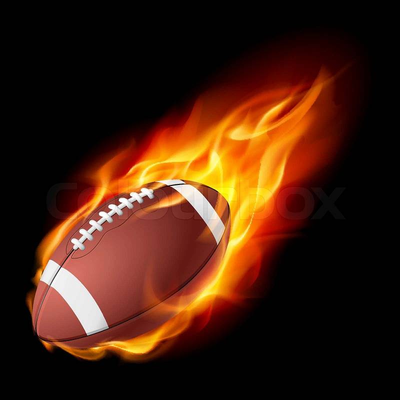 Realistic American football in the fire Illustration on white