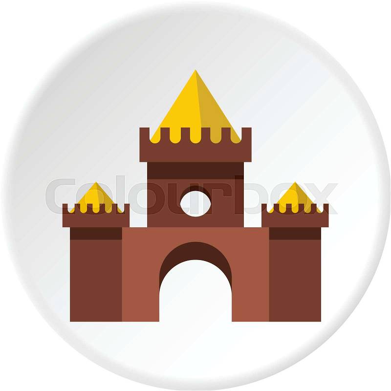 Brown castle icon in flat circle isolated vector illustration for web, vector