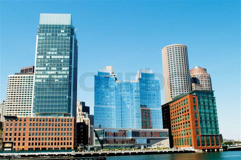 Boston city - 7 Sep - panorama with skyscrapers, stock photo