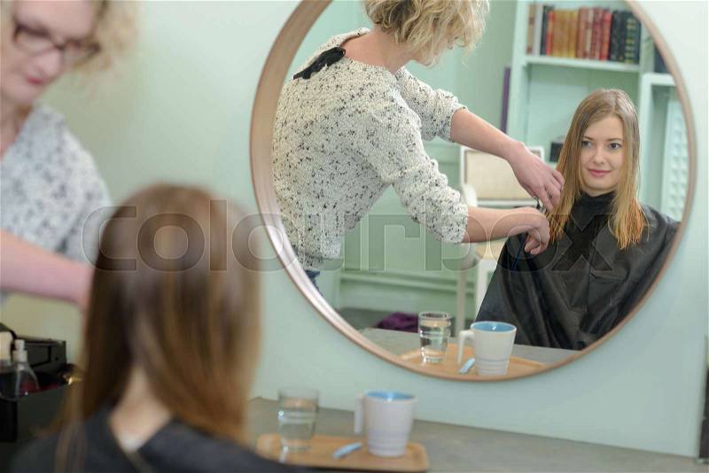 Womens haircut hairdresser beauty salon, stock photo