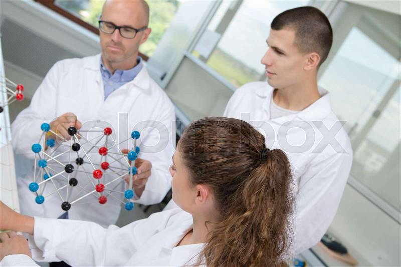 Students and teacher in biology training course, stock photo