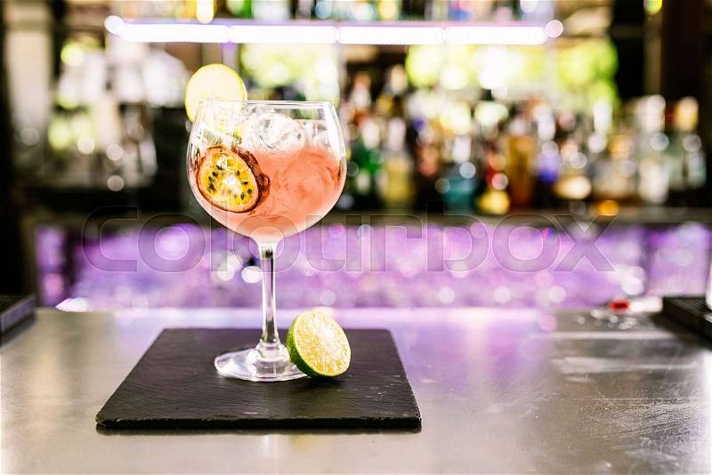Cocktail drink on night club. Cocktail concept, stock photo