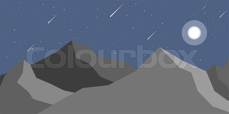 Night landscape mountain and Moon, vector
