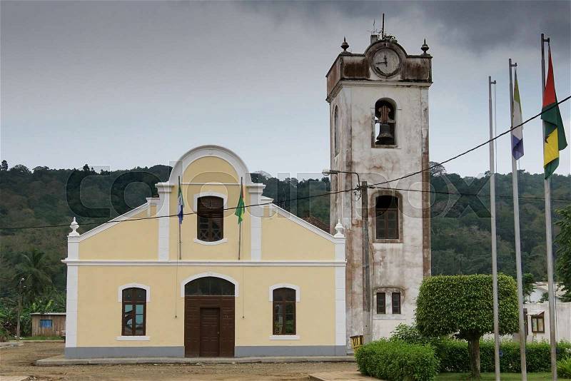 Church in Santo Antonio, Principe Island, Sao Tome and Principe, stock photo