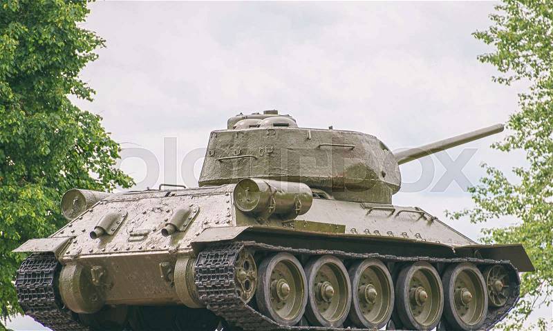 Legendary tank T-34 in the forest, stock photo