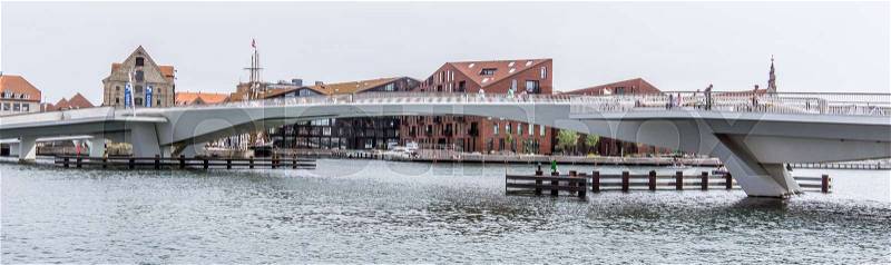 Inner harbor bridge for cyclists and pedestrians in Copenhagen, Denmark - June 15, 2017, stock photo