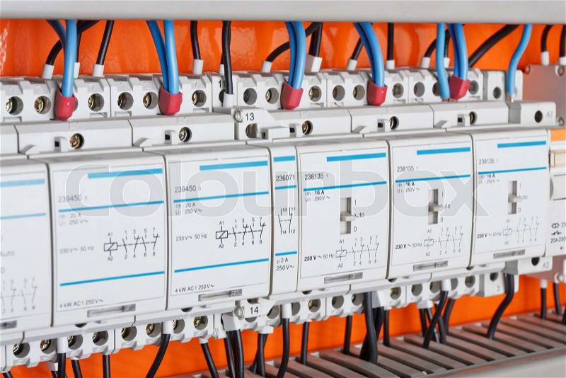 New control panel with static energy meters and circuit-breakers (fuse), stock photo