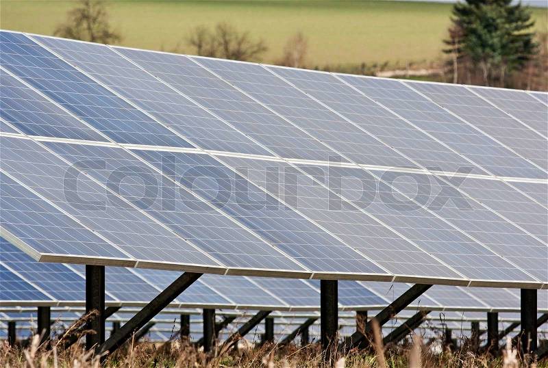 Solar Collectors of an industrial plant for alternative energy, stock photo