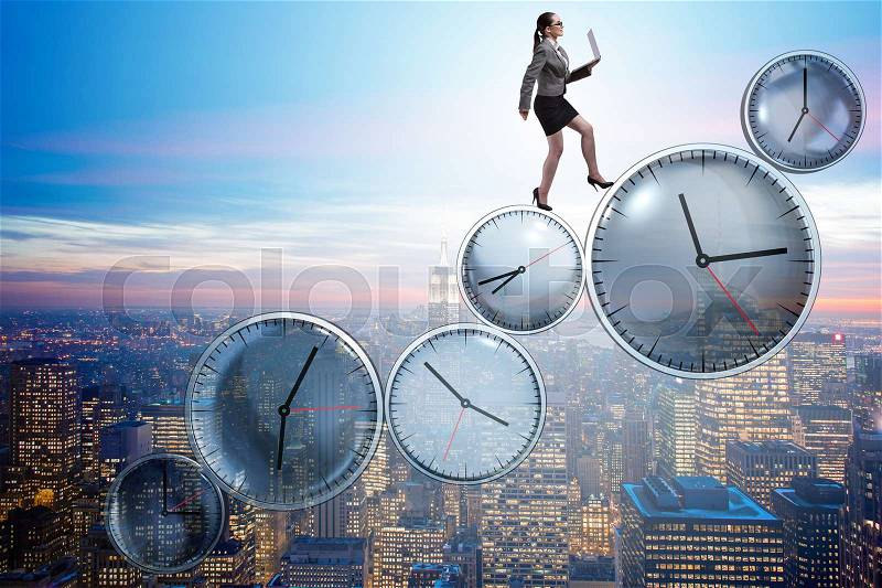 Businesswoman in time management concept, stock photo