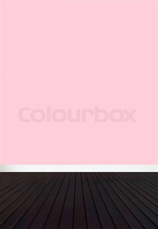 Black wooden floor template with pink wall, mock up for text, stock photo