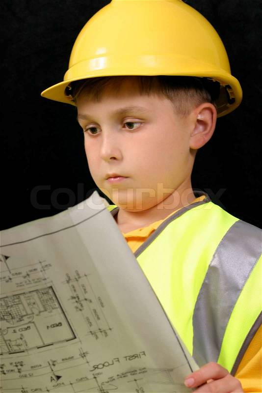 Young architect plans teview, stock photo